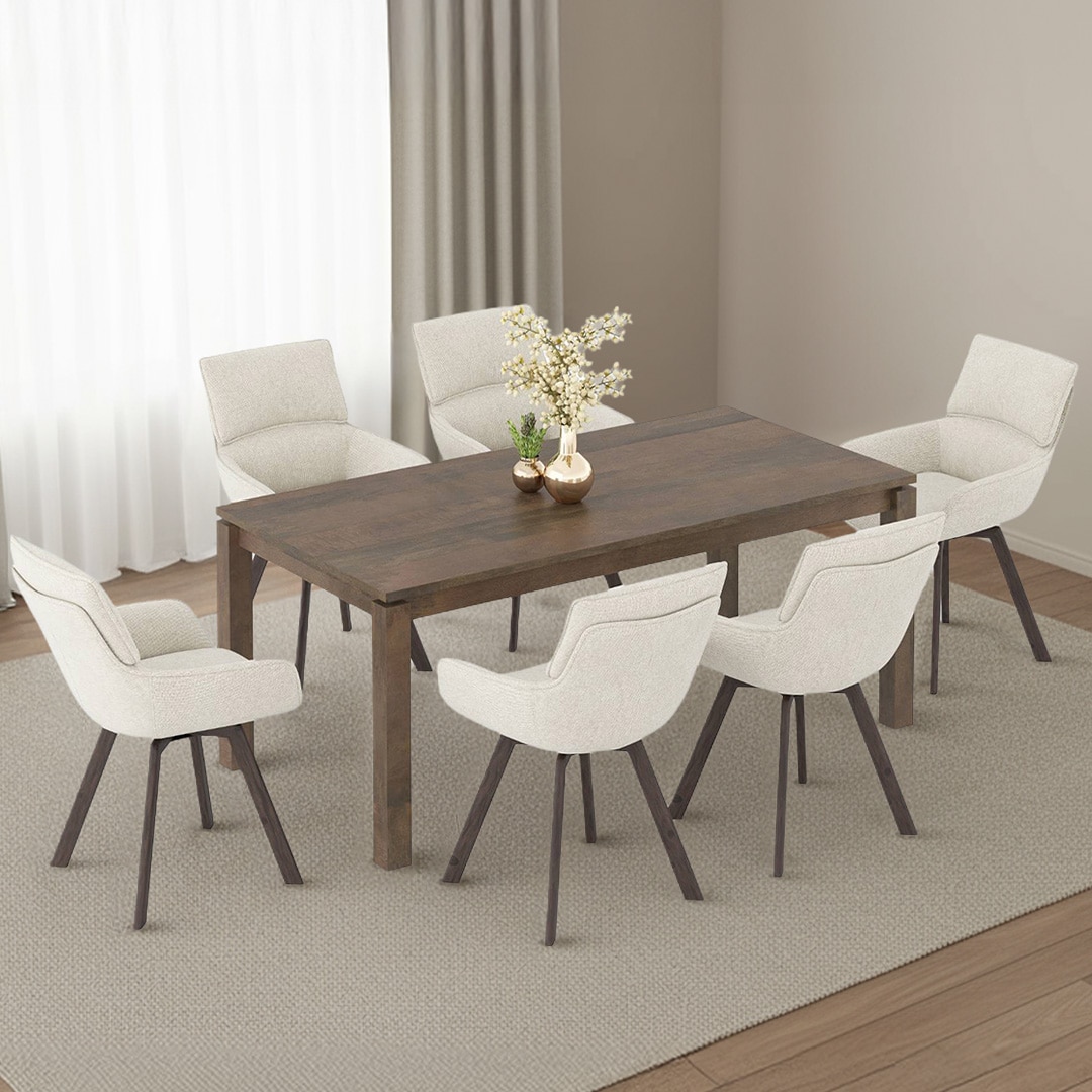 Atlas Solid Wood 6 Seater Dining Table With set of 6 Bren Swivel Dining Chair