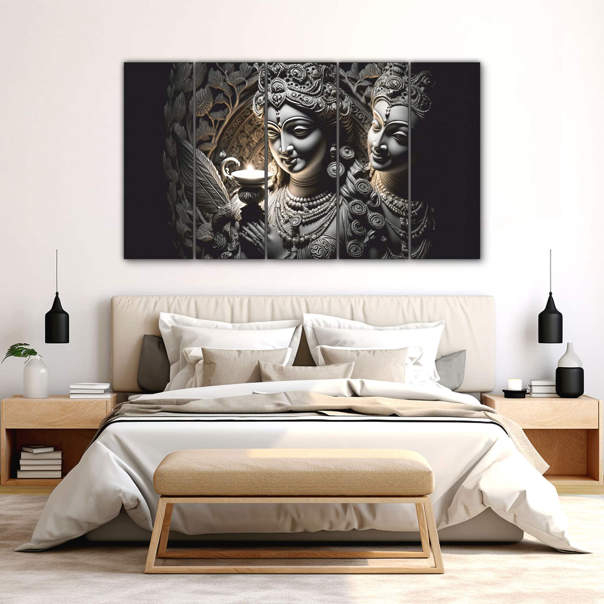 The Castle Decor Radha Krishna Wall Painting Wooden Framed Digital Painting 27x48 Inch (Style 2) - The Castle Decor