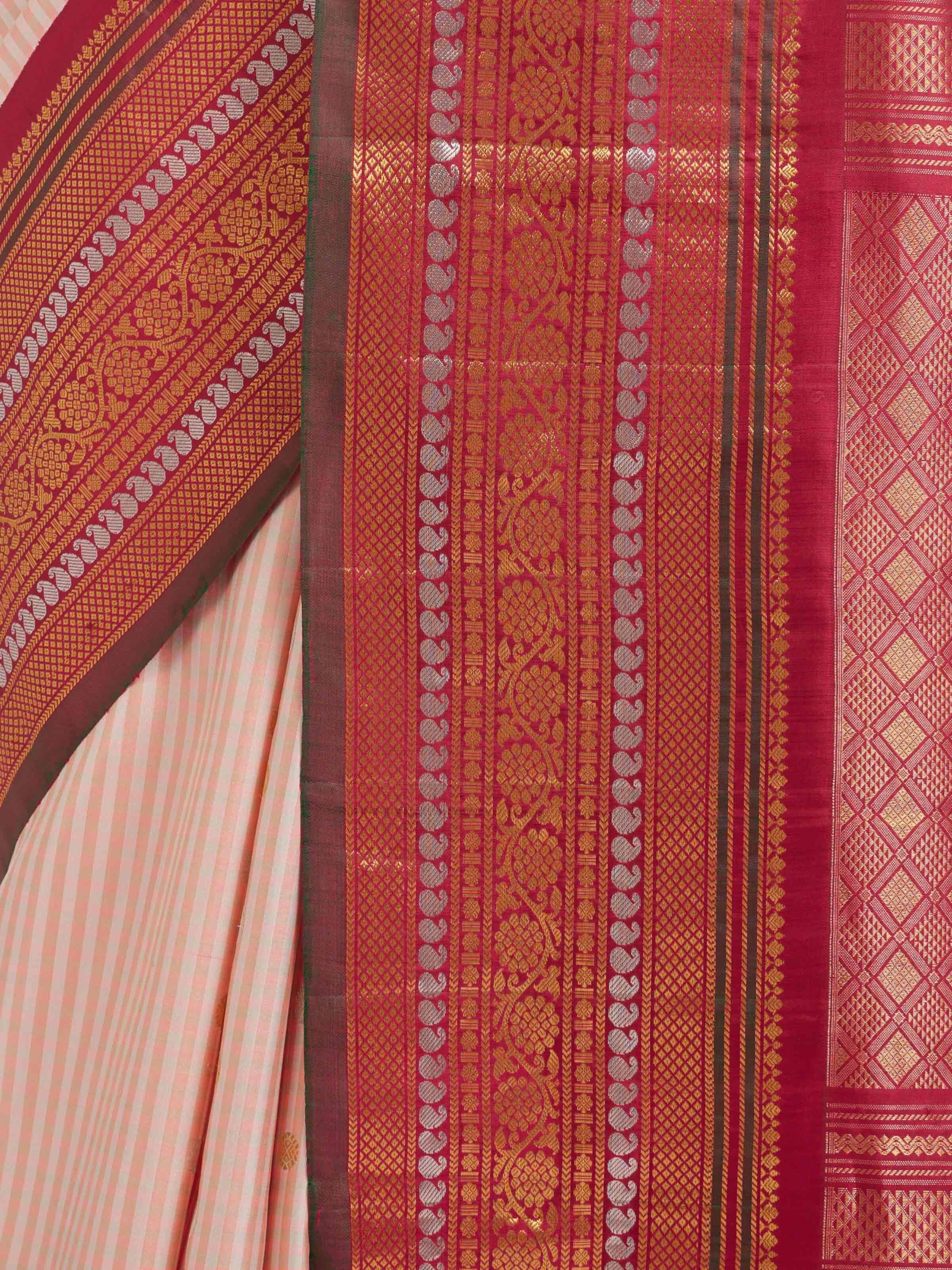 Peach Gadwal Silk Zari Saree