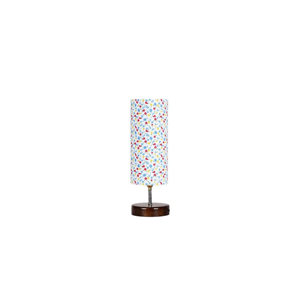 Koda Multicolor cotton table lamp with brown wood base