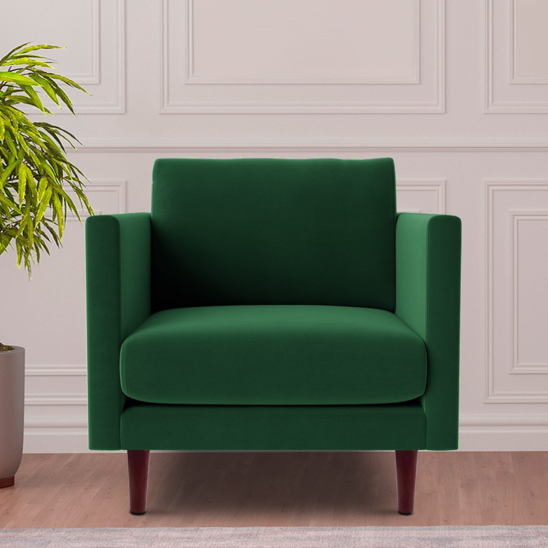 Tharoli Velvet 1 Seater Sofa in Green Colour - Home Lifestylez