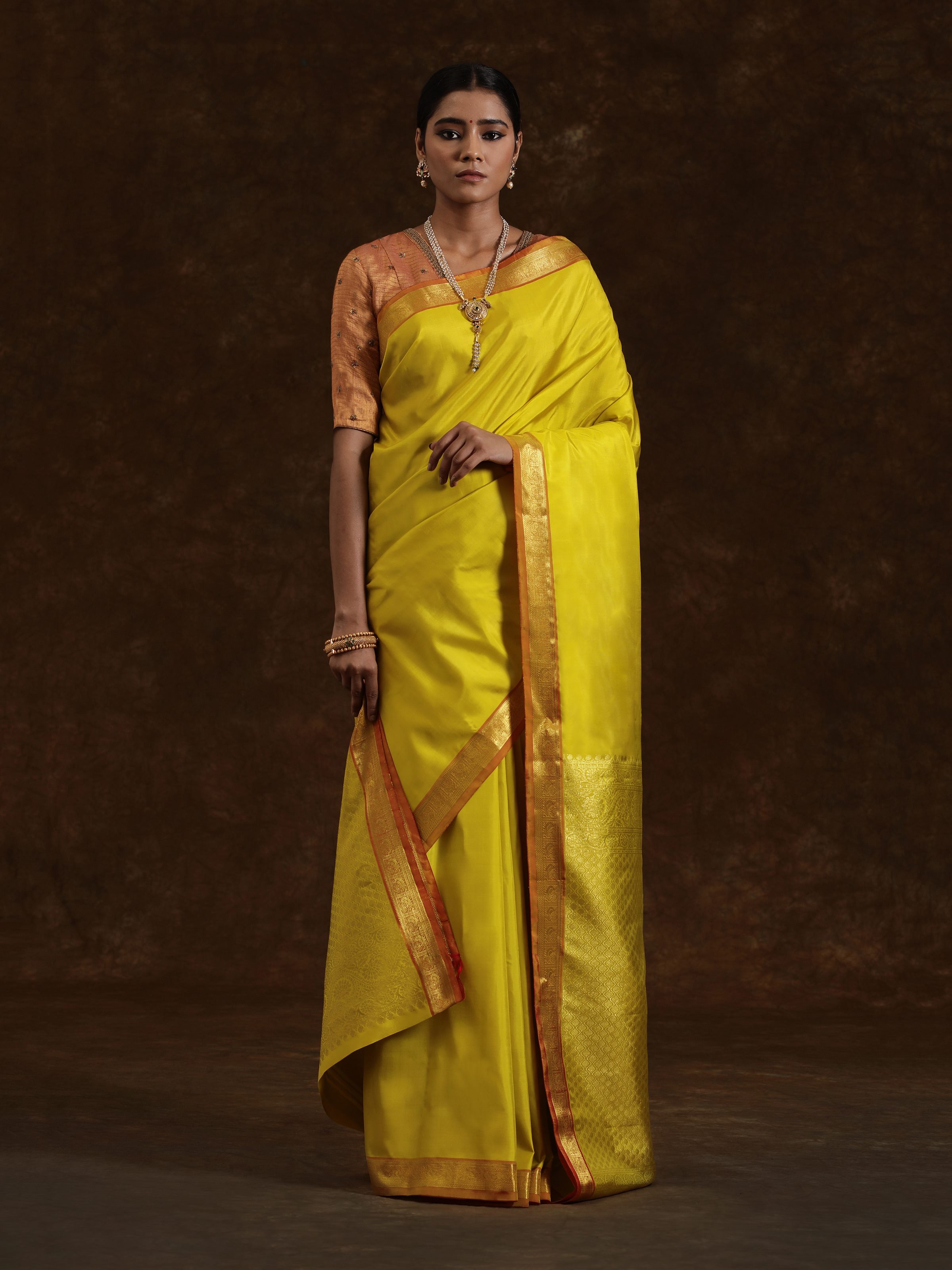 Mustard Silk Dharmavaram Saree