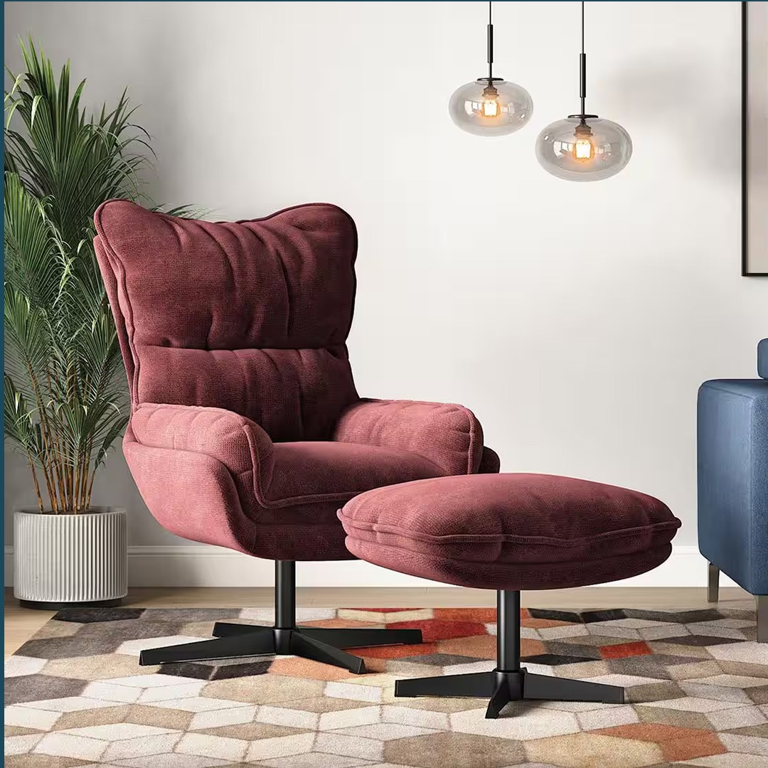Marson Lounger Chair with Ottoman in Berry Red