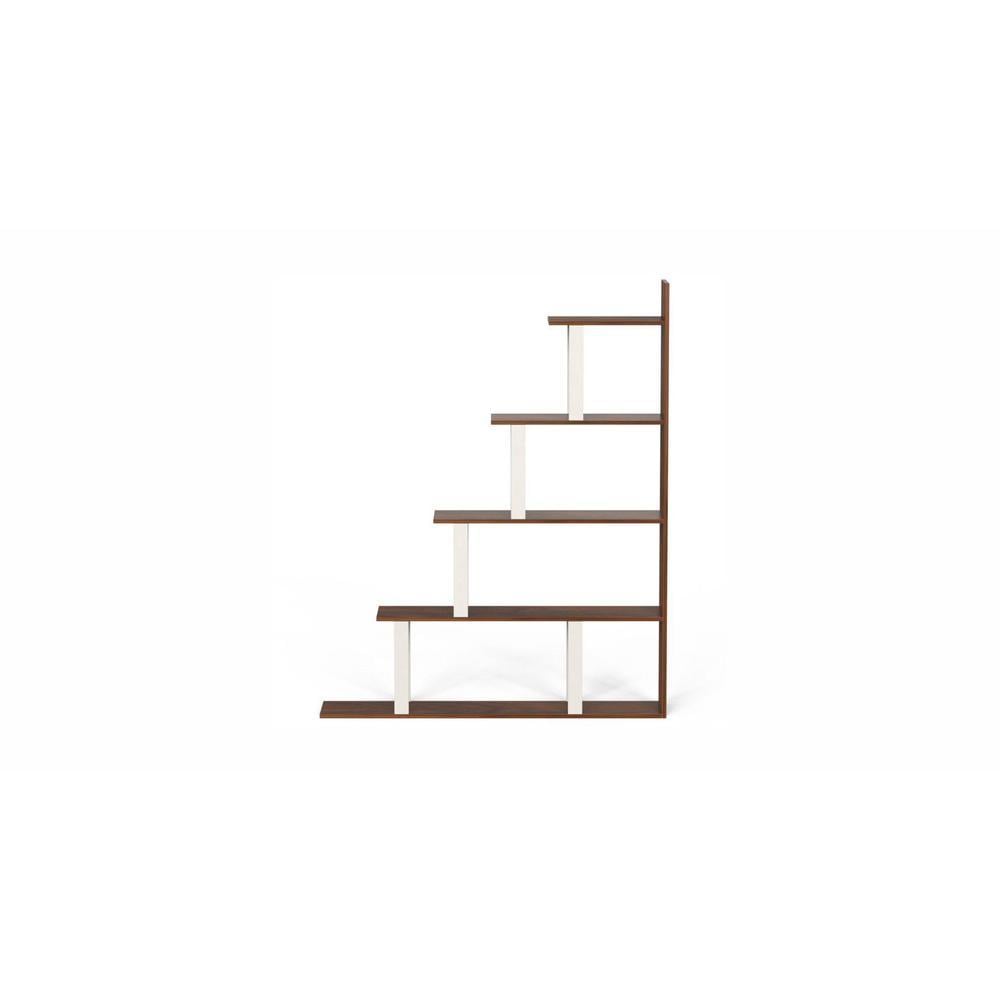 Wolabey Engineered Wood Ladder Style Bookshelf in Brown Maple & White