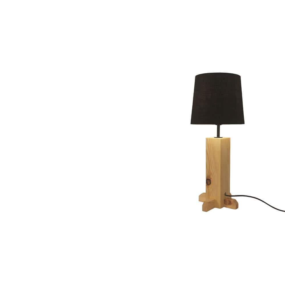 Rocket Beige Wooden Table Lamp with Black Fabric Lampshade