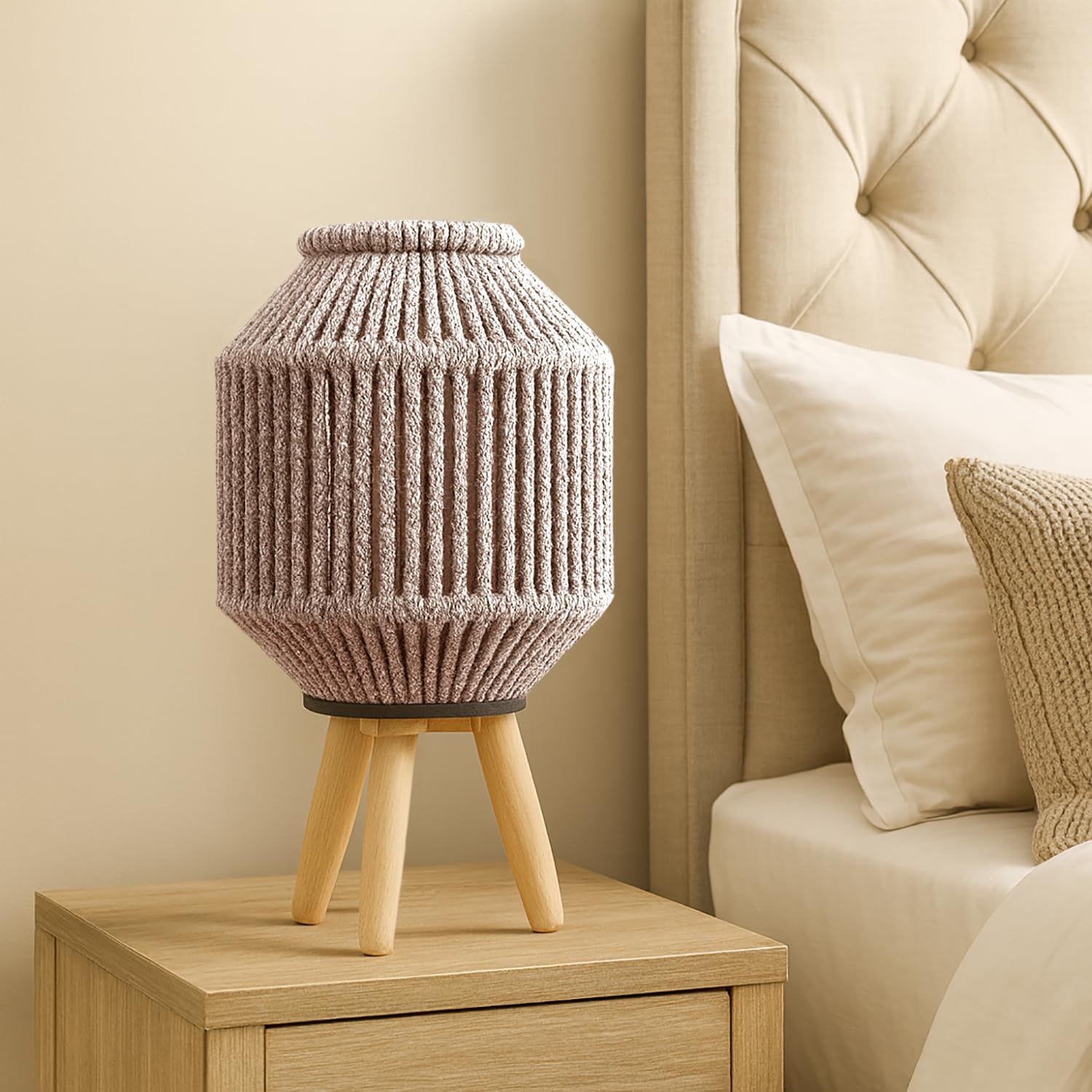 Luxe Home Standing Bamboo Woven Lantern with Stand or Glass Jar - 2025-212- Taupe (40x20x20 cm)