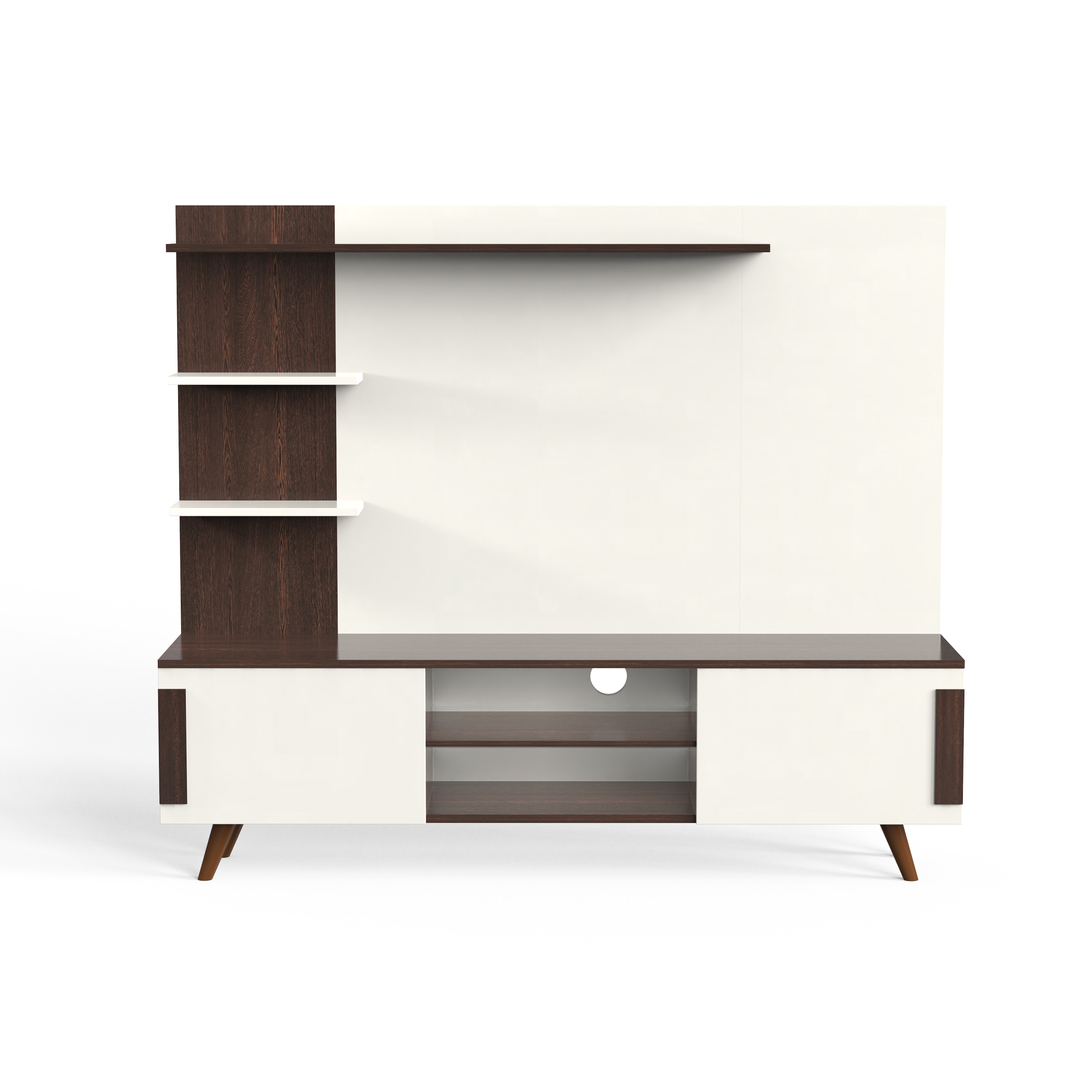 BLUEWUD Rowlet Mini Engineering Wood Floor Standing TV Entertainment Unit Set Top Box Stand/TV Cabinet Panel with Shelves for Books & D�cor Display Unit Bed Living Room Upto 42 Inches (Wenge & White)