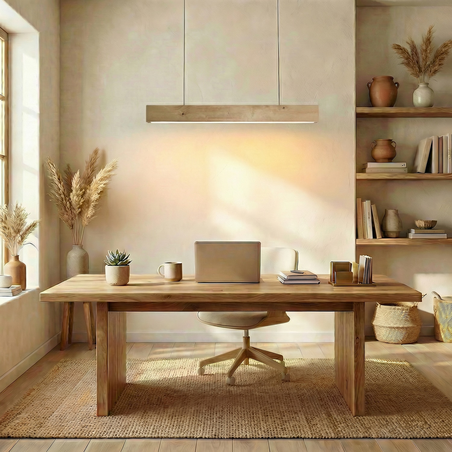 Slimline 36 Beige Solid Wood Single Hanging Light