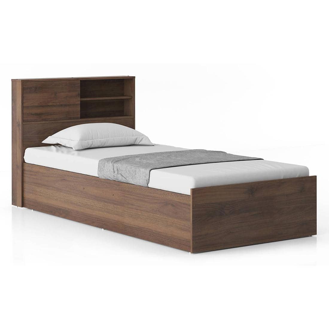 Amy Engineered Wood Single Size Box Storage Bed In Classic Walnut Finish