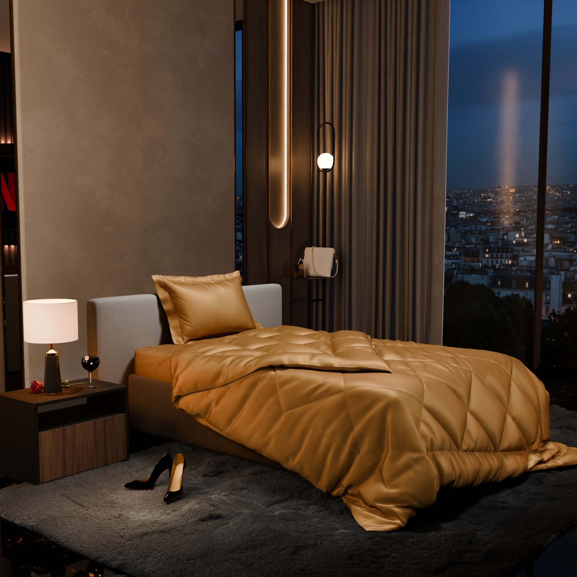 Stoa Paris Satin Comforter Single Bed with 300 TC Ultra Satin Fabric, Gifts for Women  Eternal Glow Gold - Stoa Paris