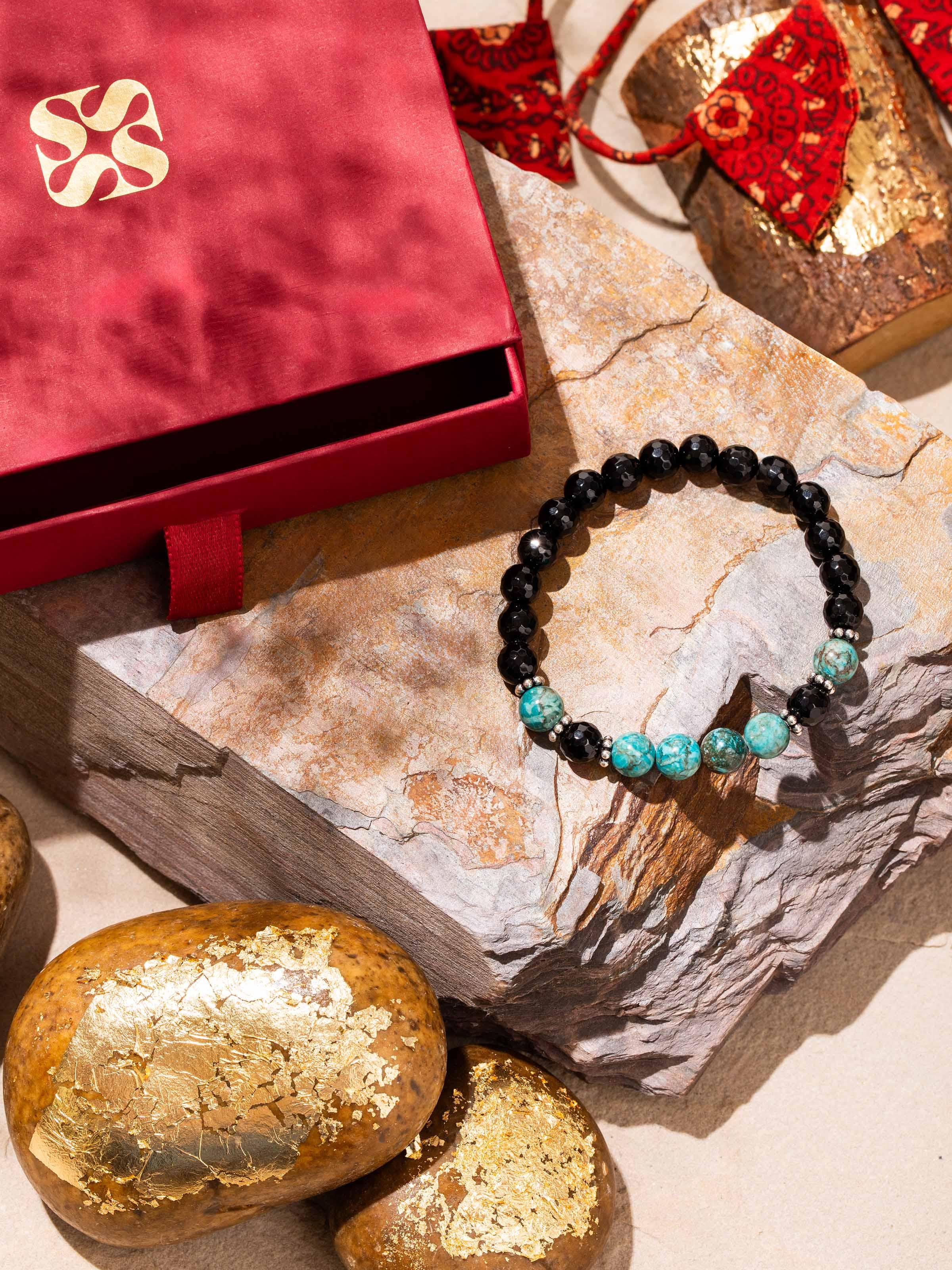 Black Onyx & Turquoise Silver Bracelet