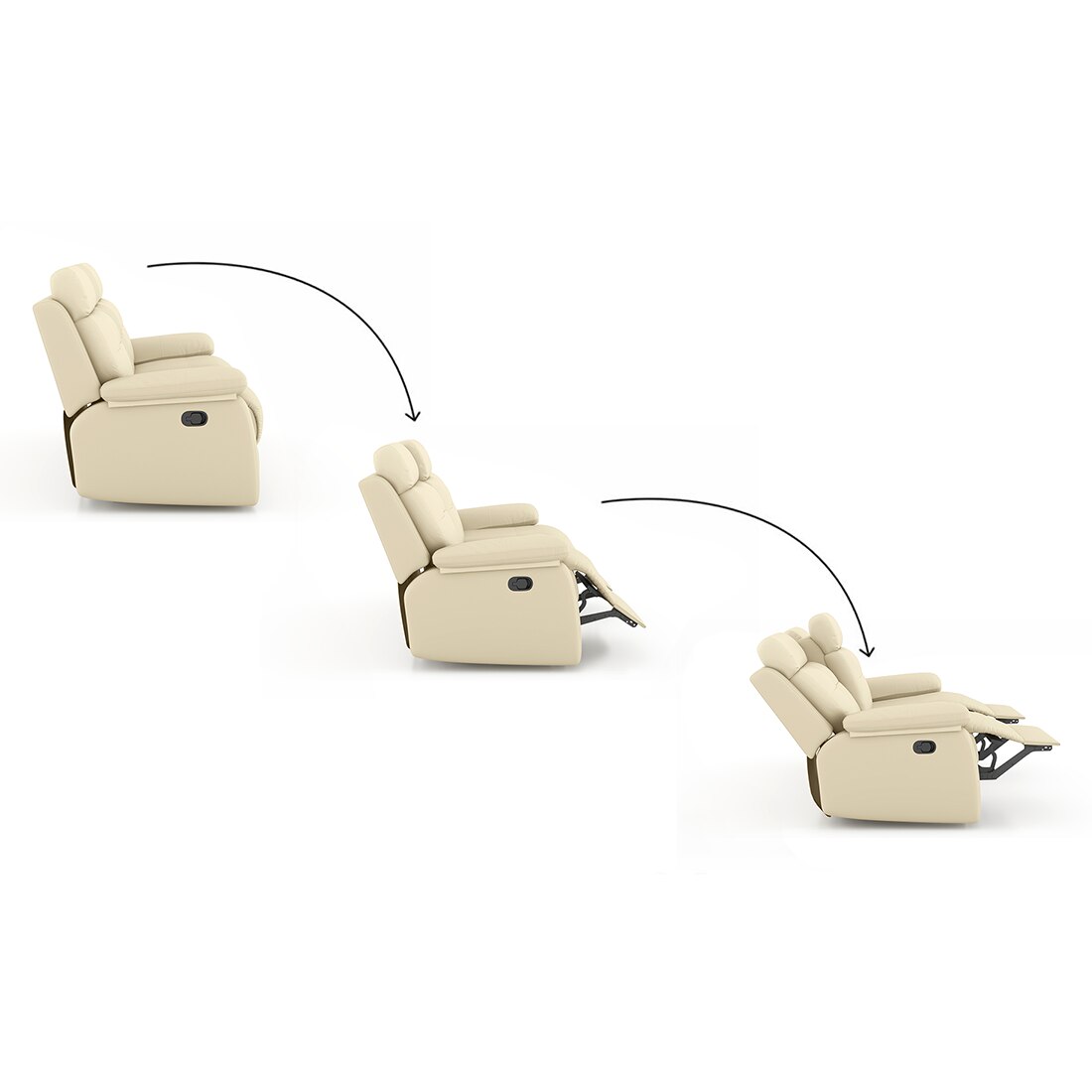 Raphael Leatherette Three Seater Manual Recliner in Off White Colour