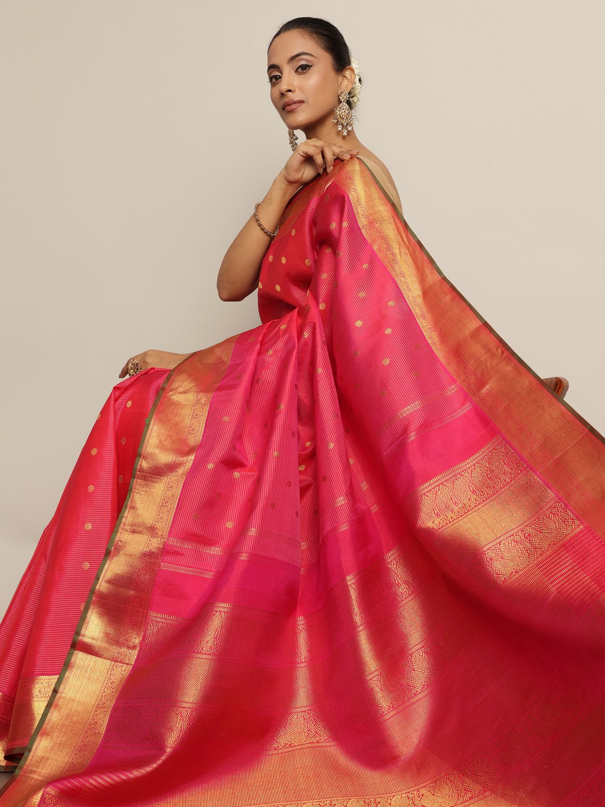 Dark Pink Silk Kancheepuram Saree