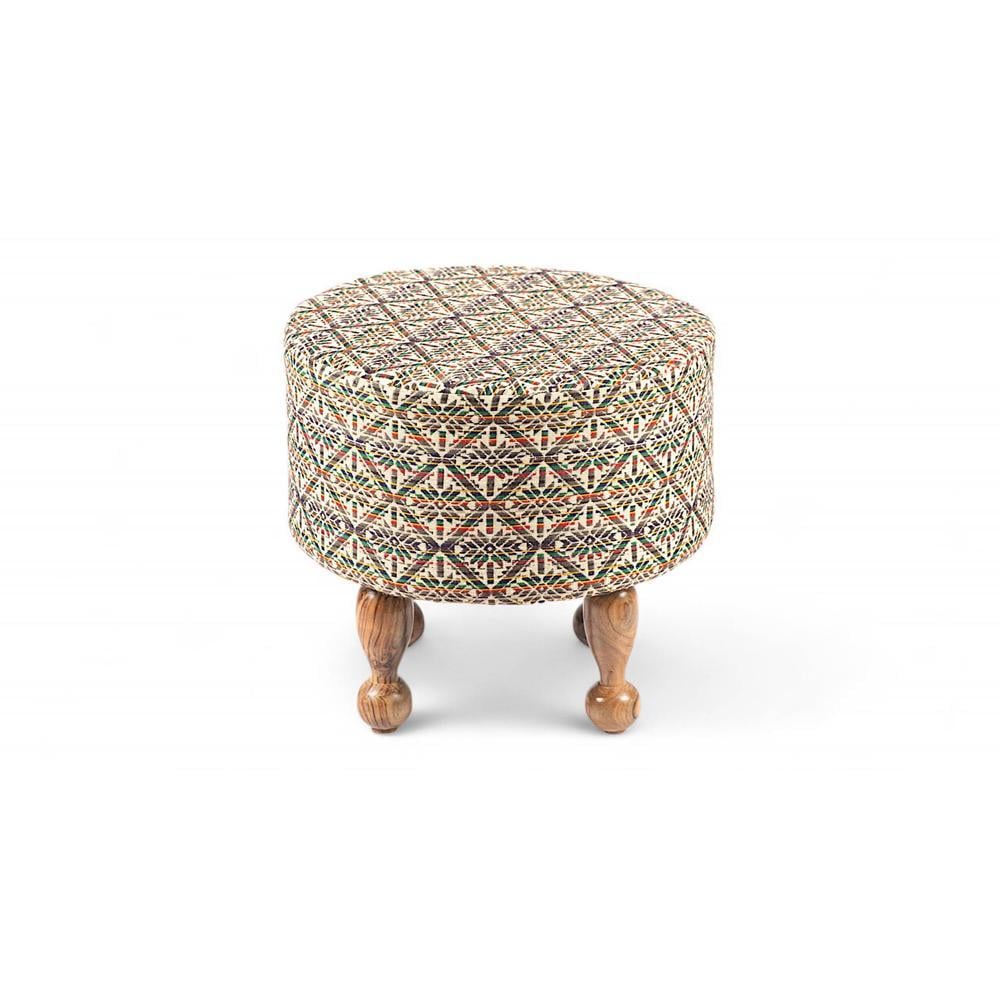 Louisville Acacia Wood Parisian Round Pouf Stool in Multicolour