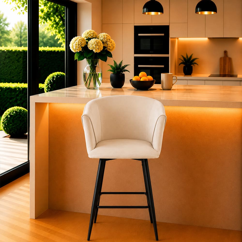 Doe Buck Velvet Counter Height Bar Stool in Beige Colour - Doe Buck