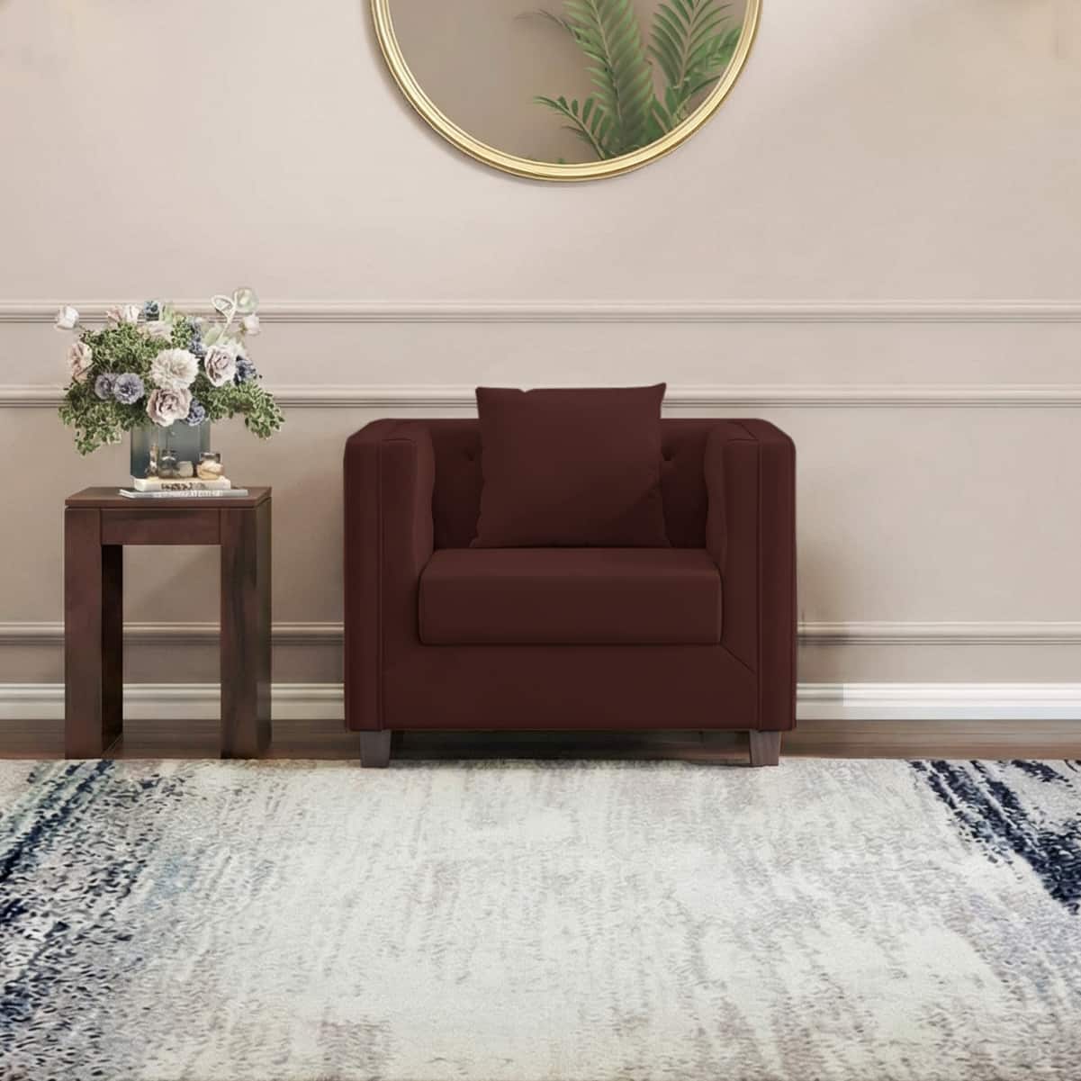 Windsor Premium 1 Seater Fabric Sofa in Deep Crimson Velvet Colour