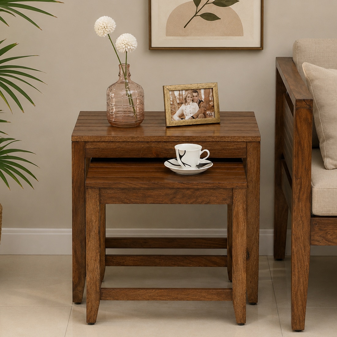 Aveline Solid Wood Side Table in  Dual Tone Finish - Jyoti Impex