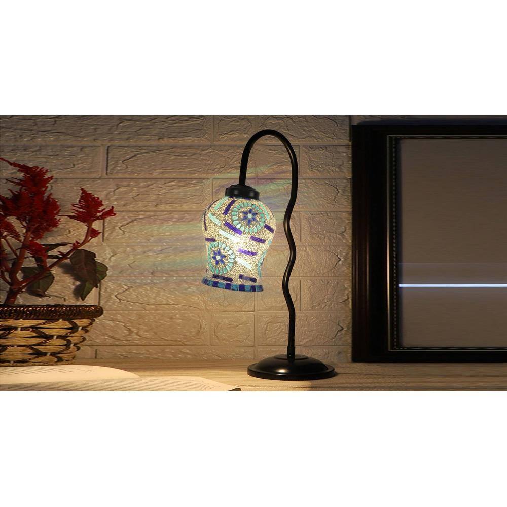 Multicolor Mosaic Glass Zig Zag Curvy Table lamp with Iron Base (EN05)