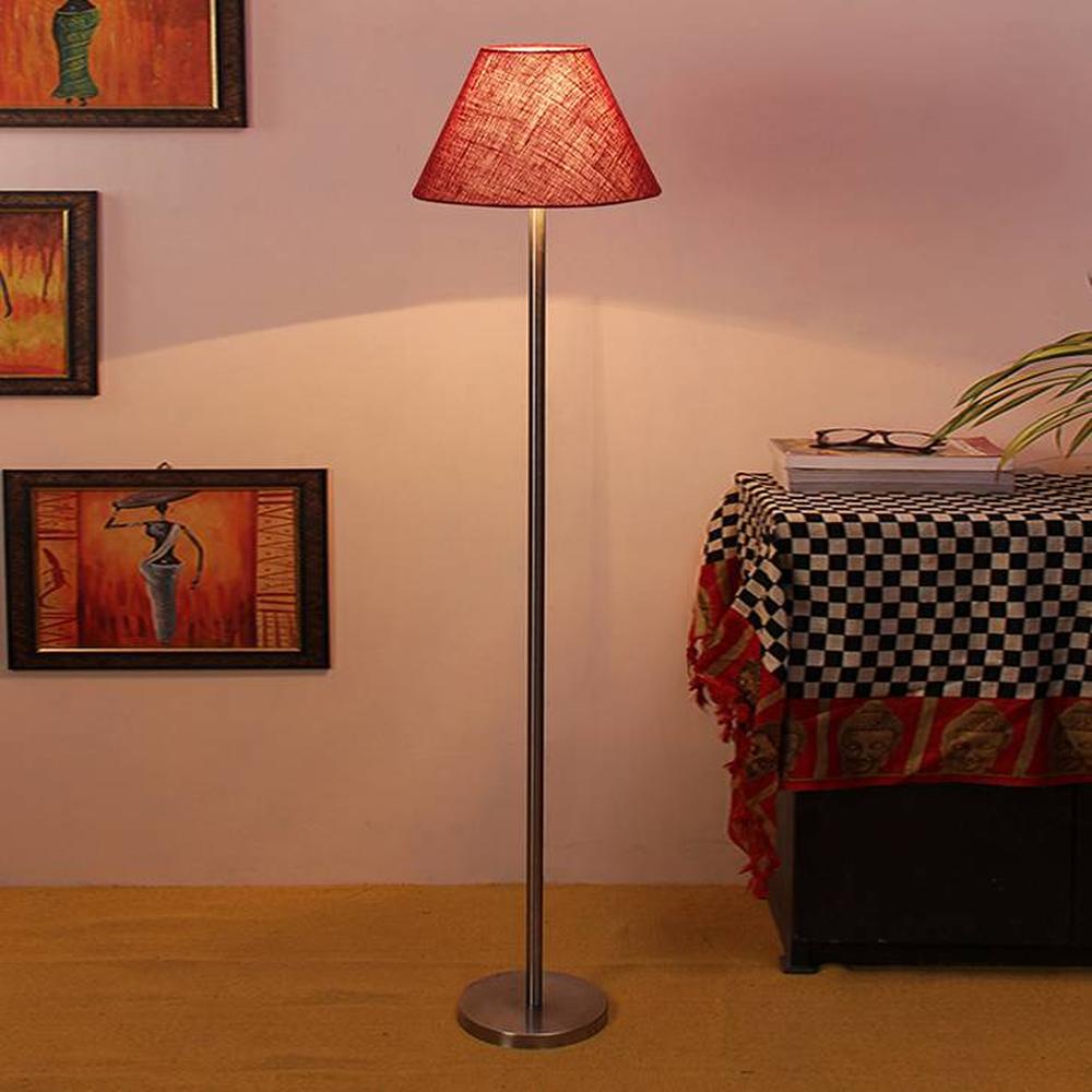 Denzel Maroon Cotton Shade Floor Lamp - Devansh