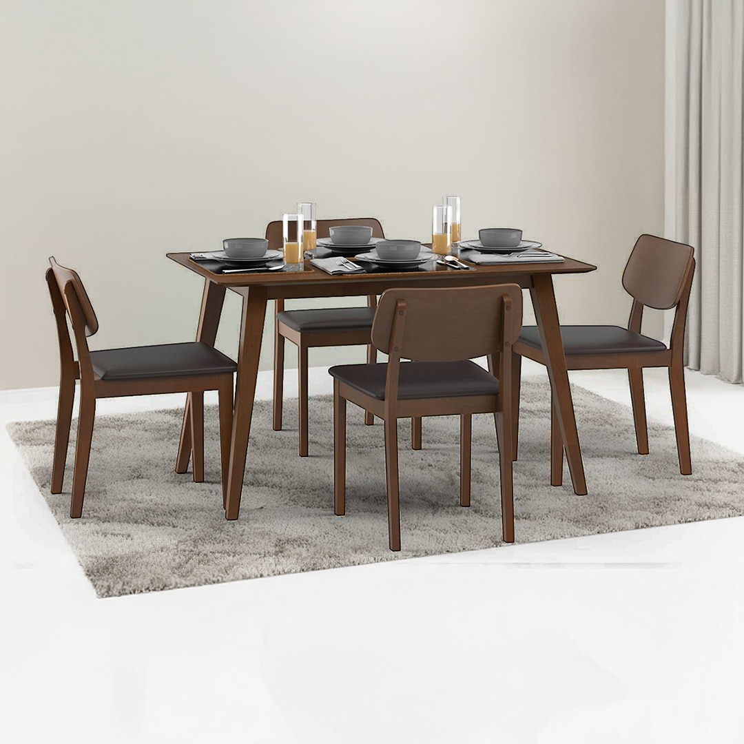 Lawson 4 Seater Dining Table Set (Chair Colour- Dark Brown, Finish- Walnut)