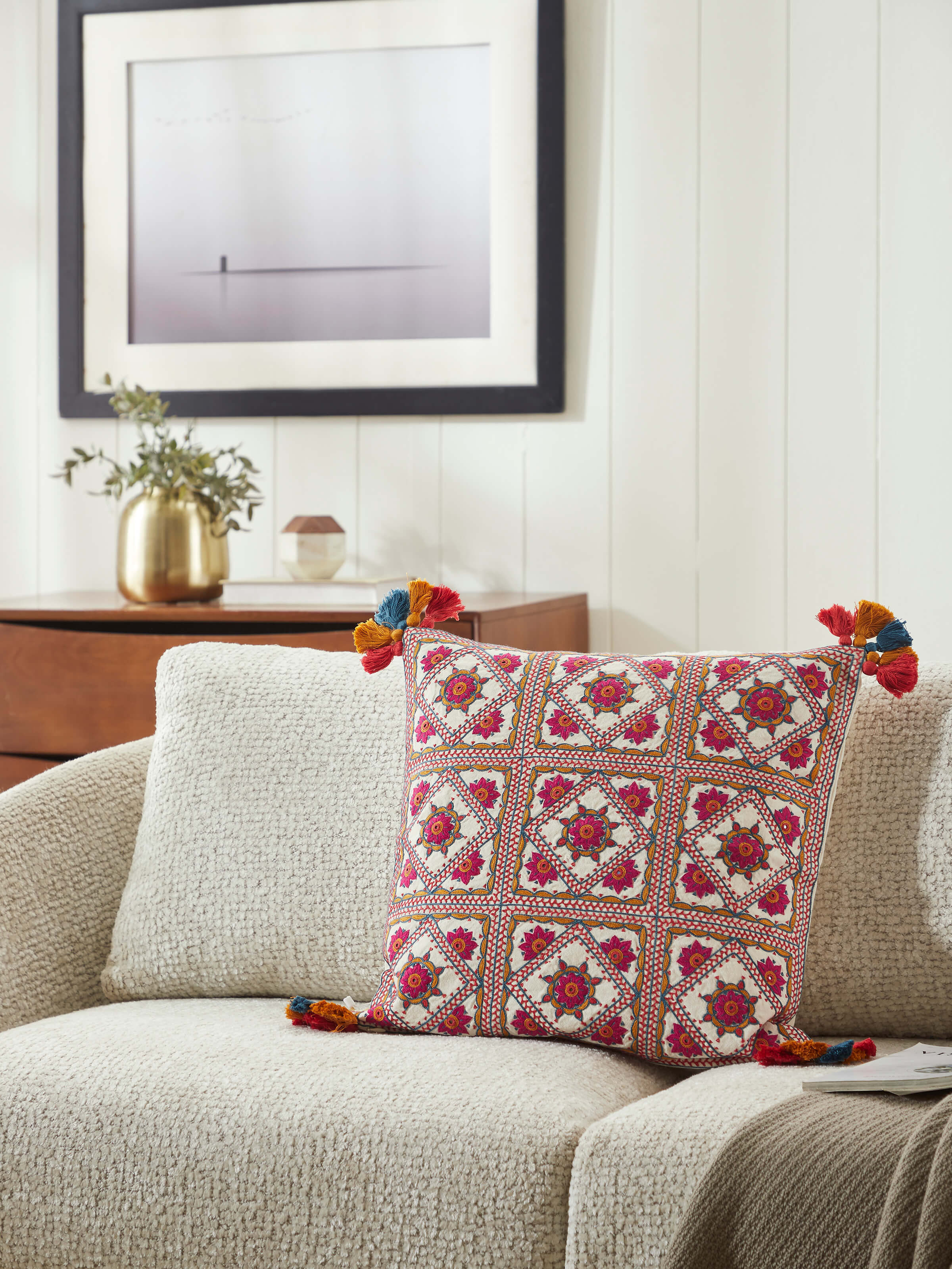 Varna Pink All-over Cotton Pakko Hand Embroidered Cushion Cover