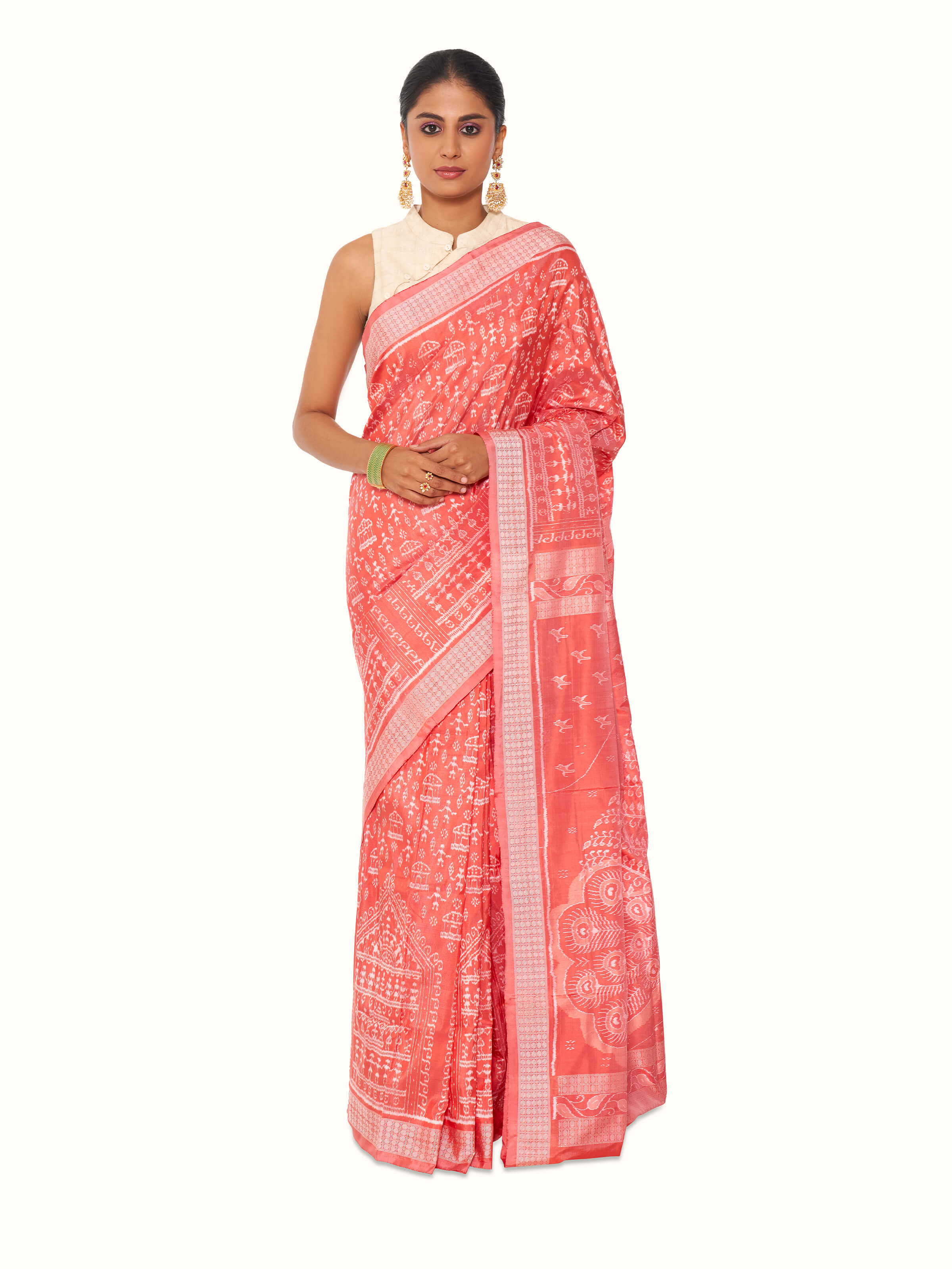 Peach Mulberry Silk Bandha Odisha Ikat Saree