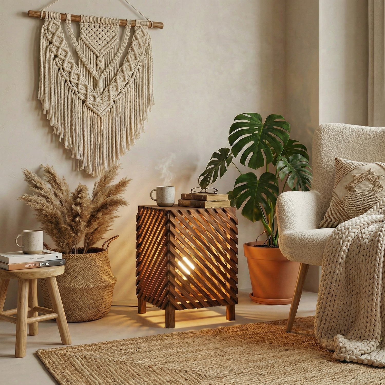 Serge Beige Jute Floor Lamp with Beige Jute Base