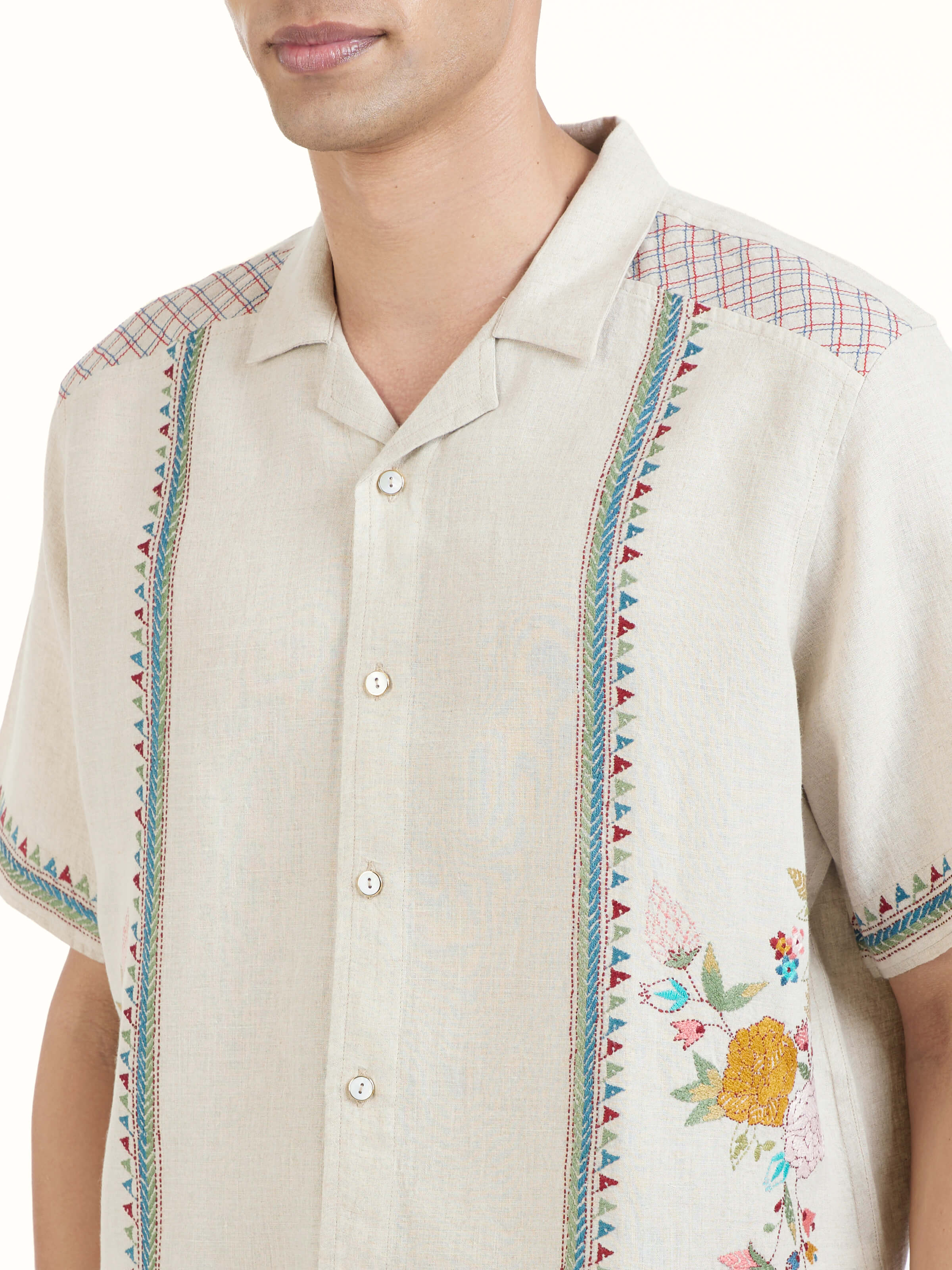 Beige Kantha Embroidered Shirt