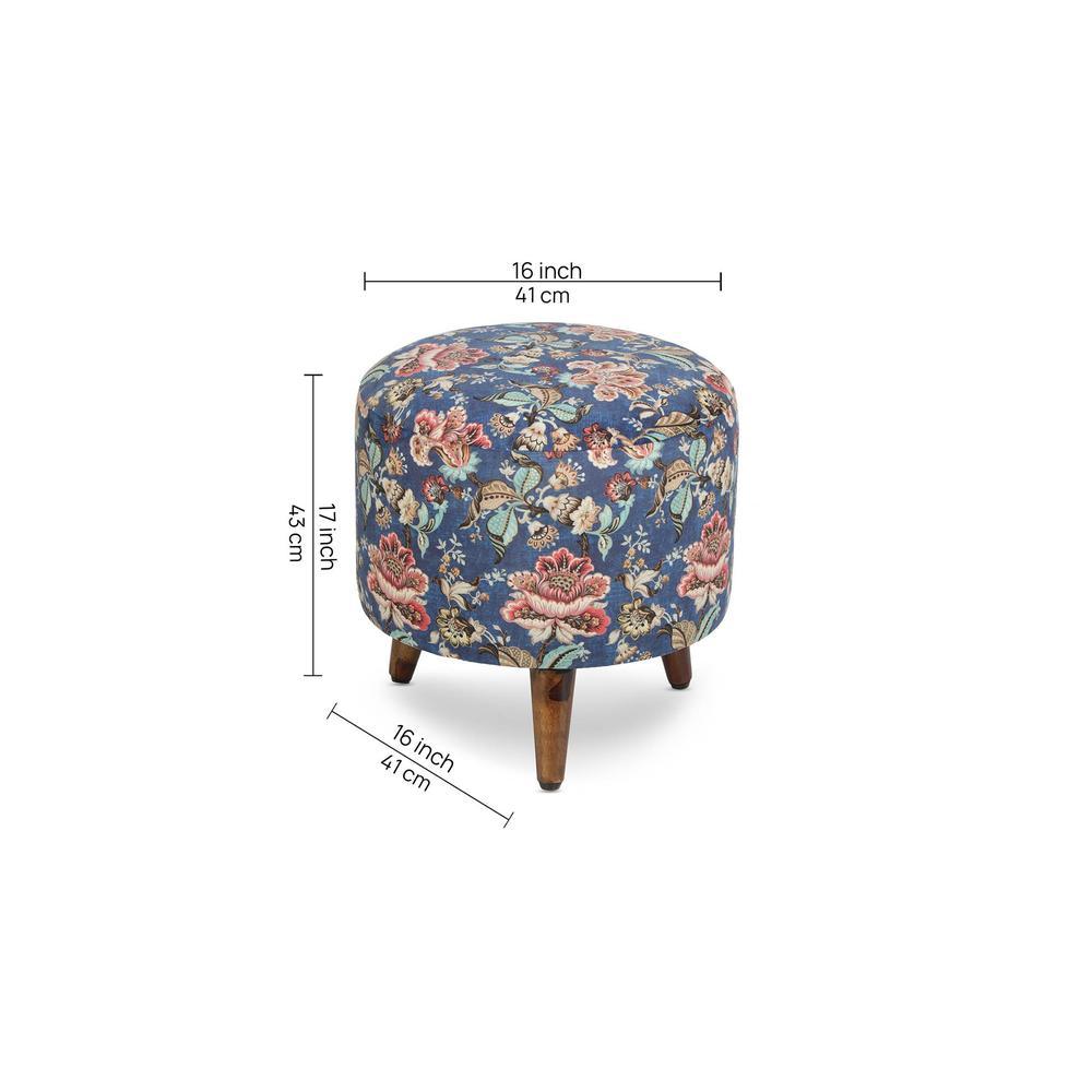 Aria Solid Wood  Ottomon in  Blue Colour