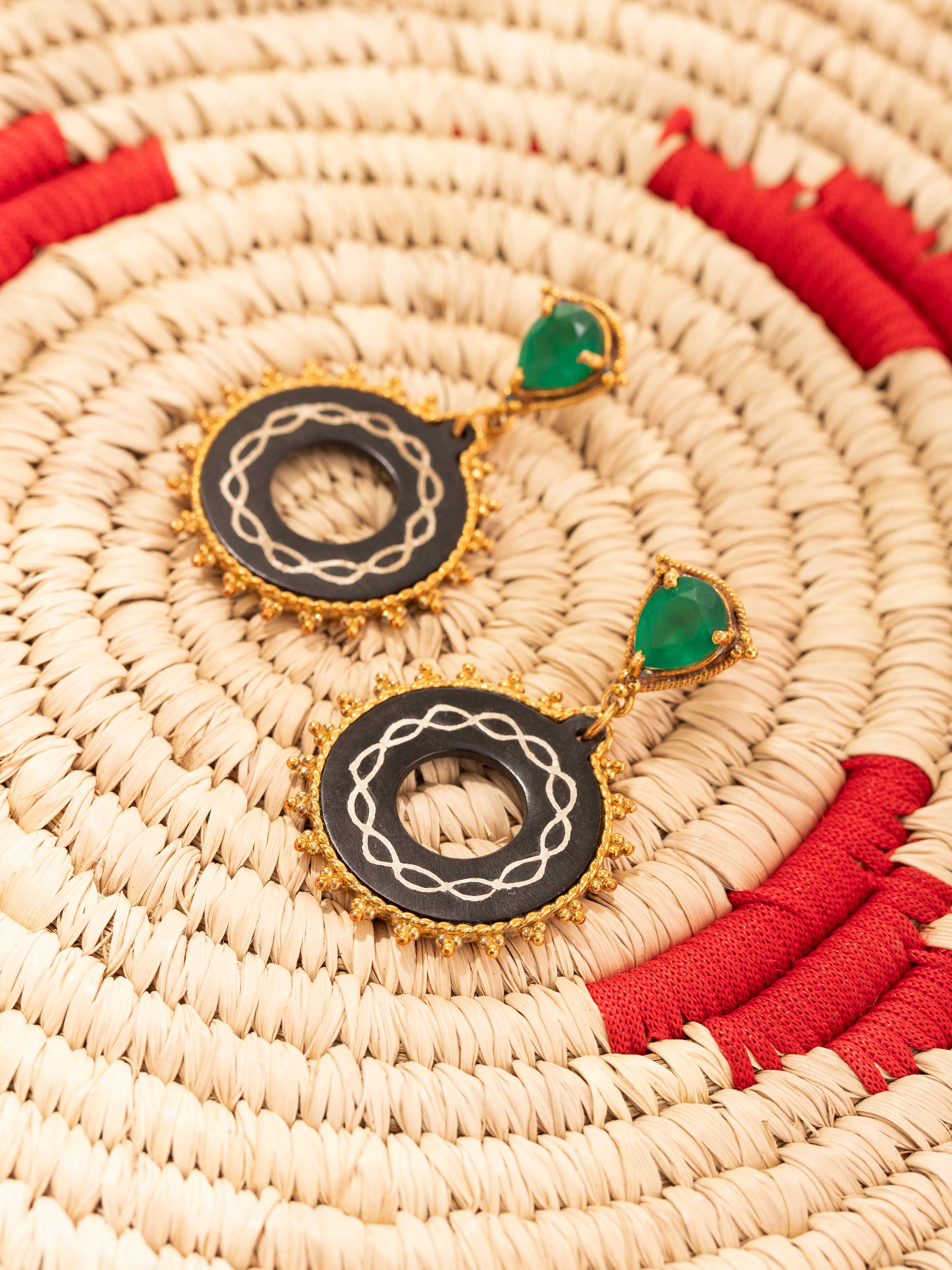 Bidri Silver Drop Earrings