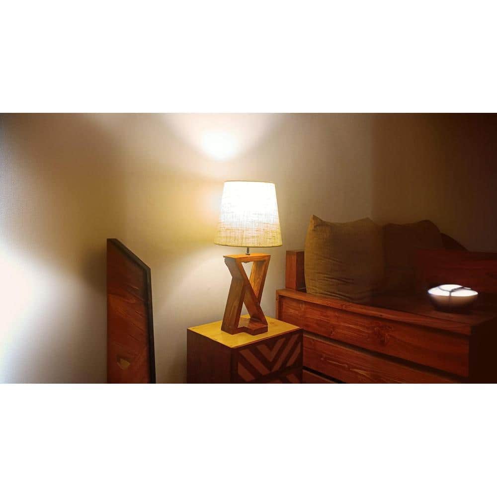 Chloe Brown Wooden Table Lamp with White Jute Lampshade