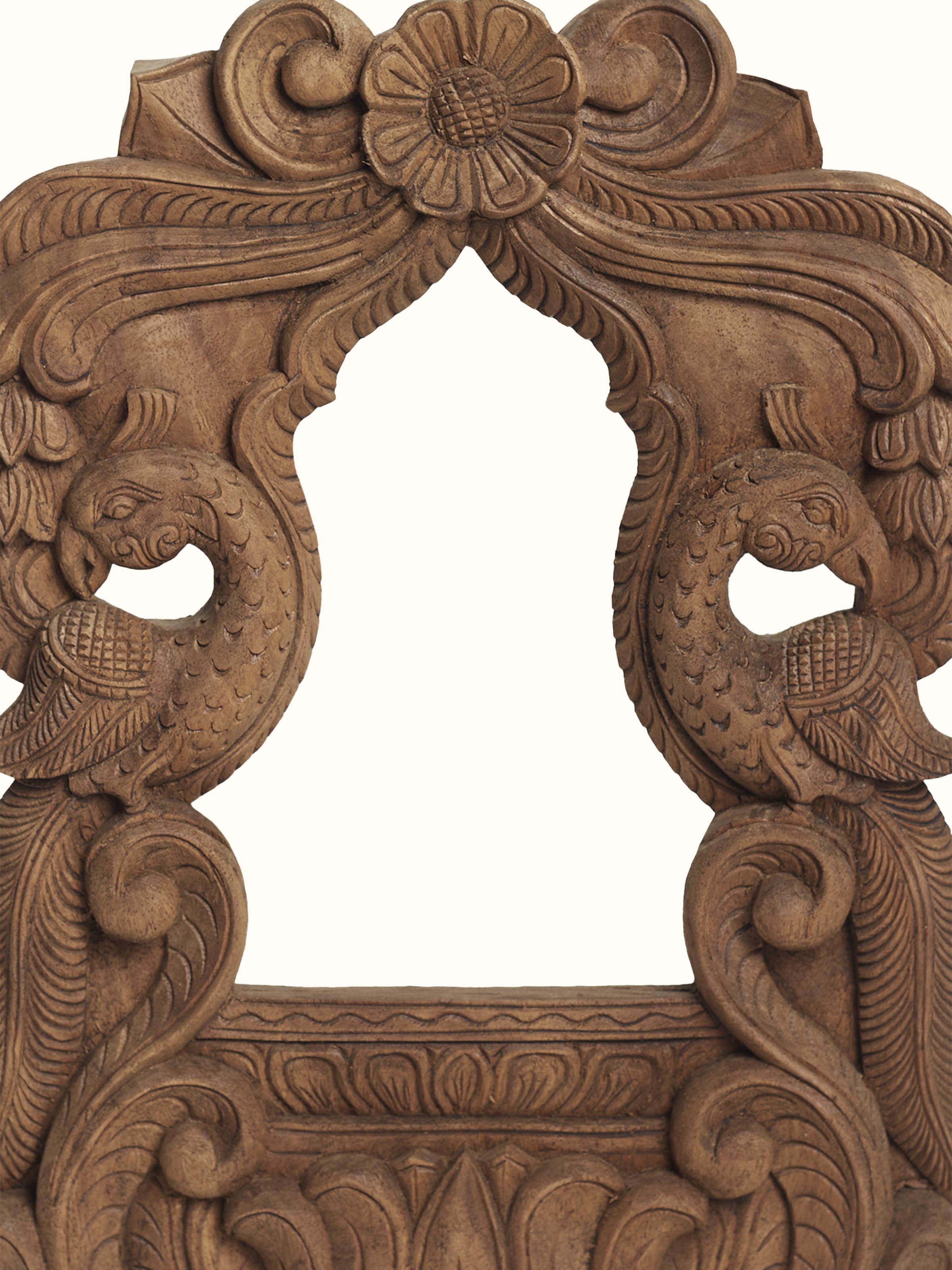 Wood Carved Parrot Mirror Frame