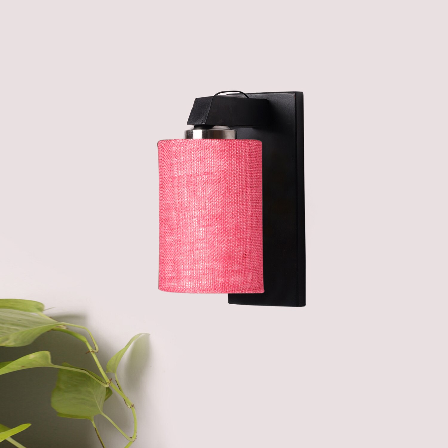 Devansh Solid Wood Electric Wall Light in Brown Colour with Pink Shade Count of 1 Light - Devansh