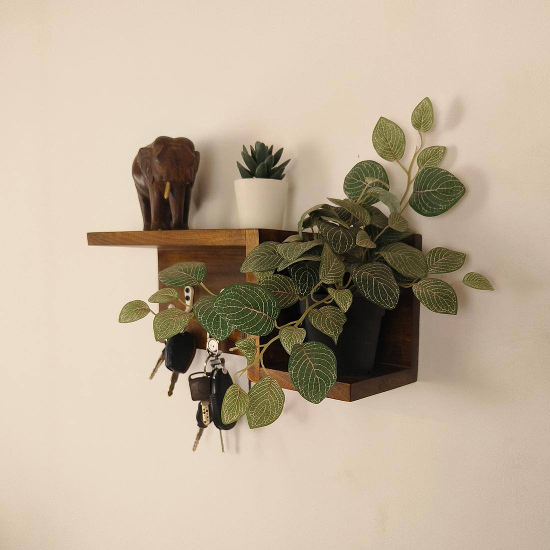 Preston Wooden Wall Shelf Organiser With Key Holders