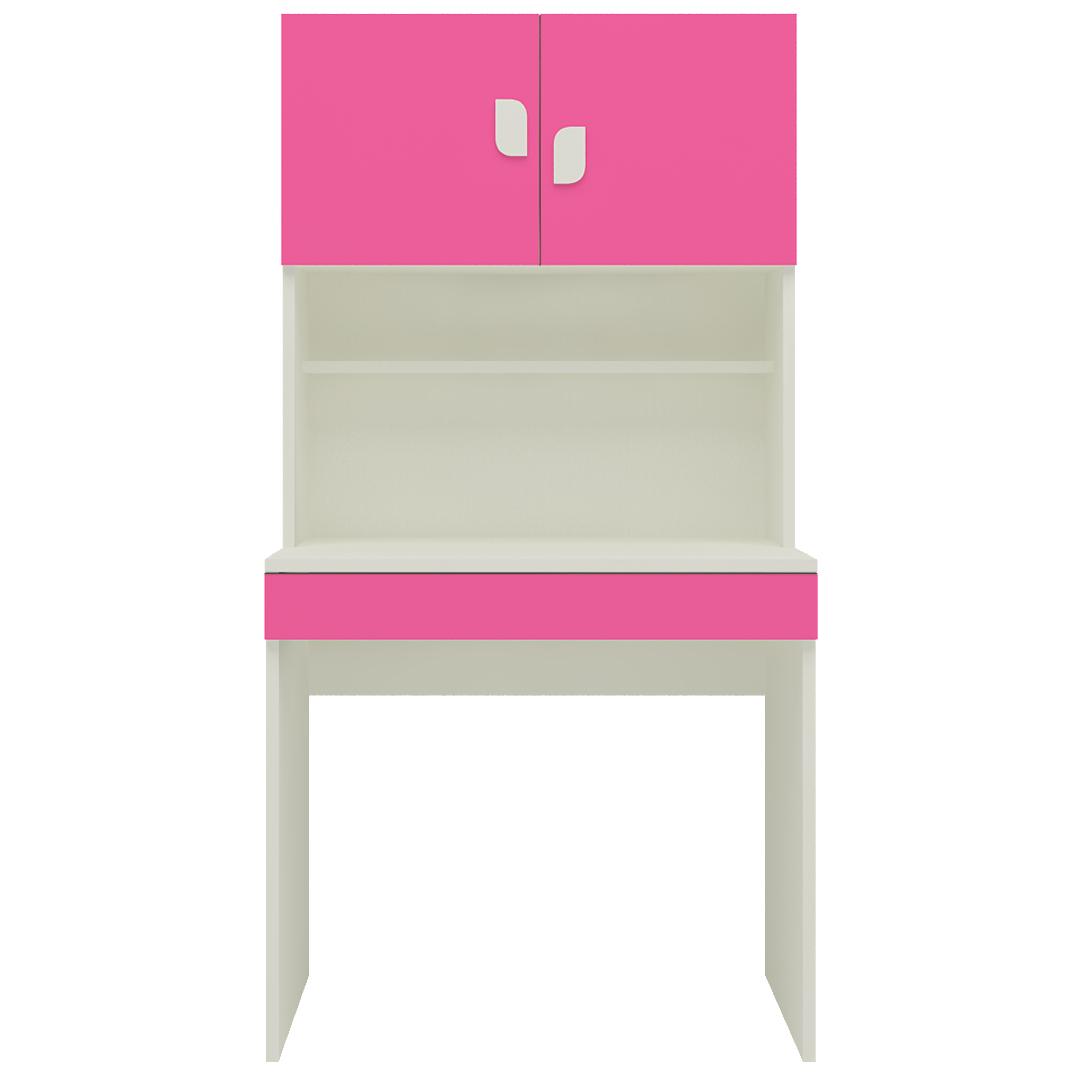 Corolla Kids Study Desk with Drawer Built In Bookshelf and Petal Handles in Barbie Pink Colour