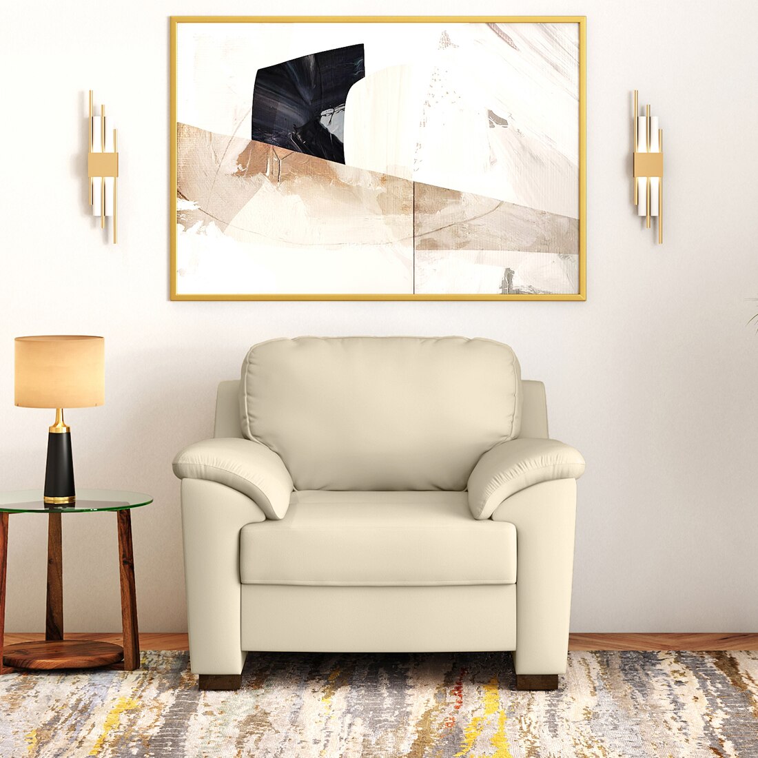 Farina 1 Seater Half Leather Sofa In Creme Fraiche Italian Leather