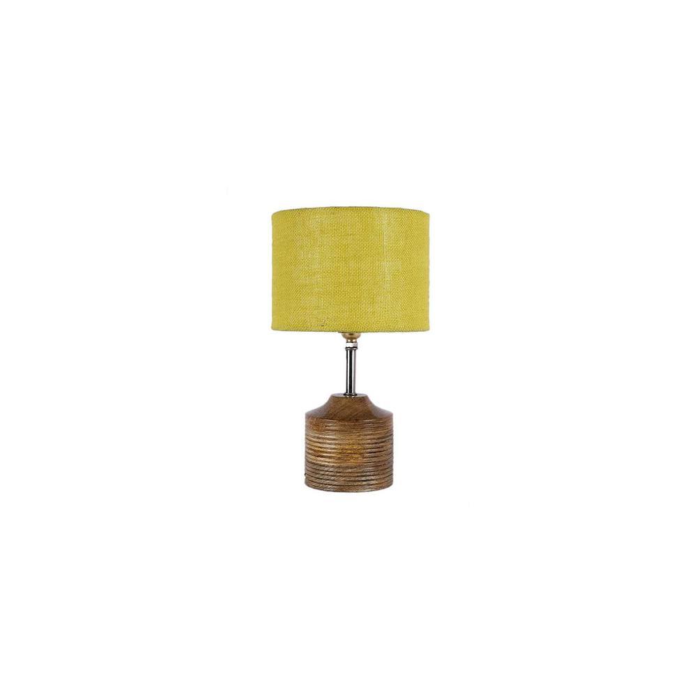 Harper Yellow Natural Fiber Shade Table Lamp with Natural Wooden Base