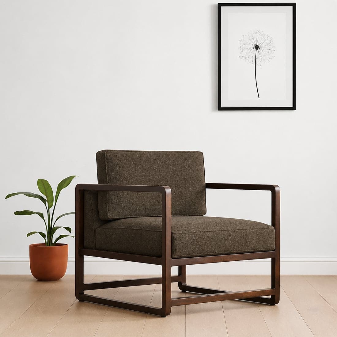 Aura Boucle Fabric Arm Chair in Brown Colour - KURSIWALLAH