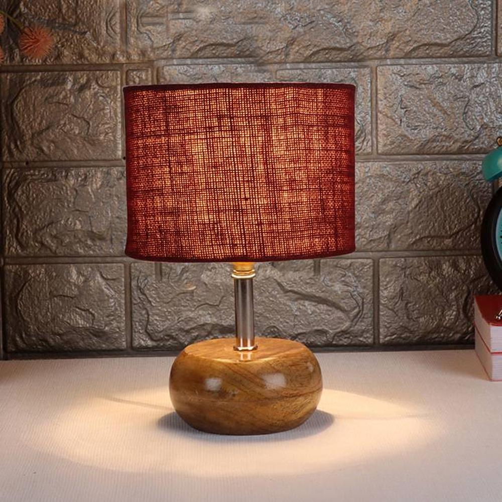 Molly Maroon jute & solid wood table lamp