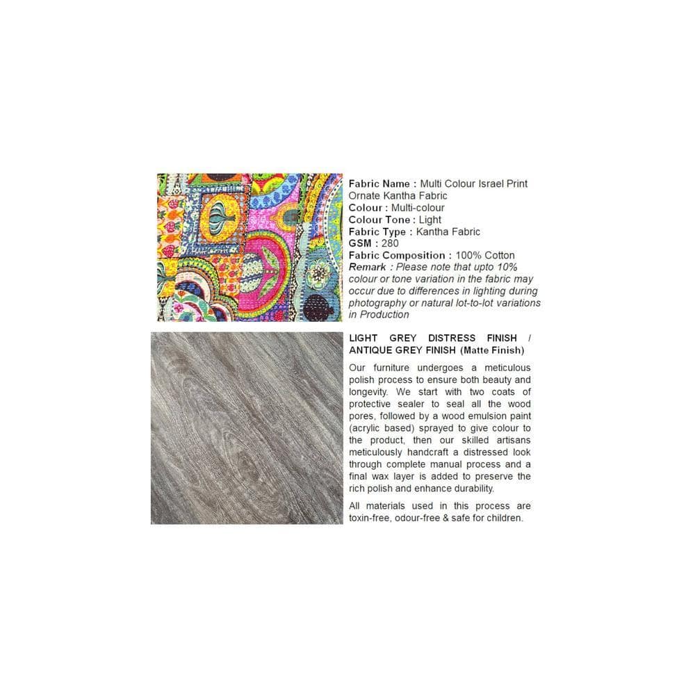 Roswell Sheesham Wood Bohemian Round Stool in Israel Print Patchwork Kantha Upholstery