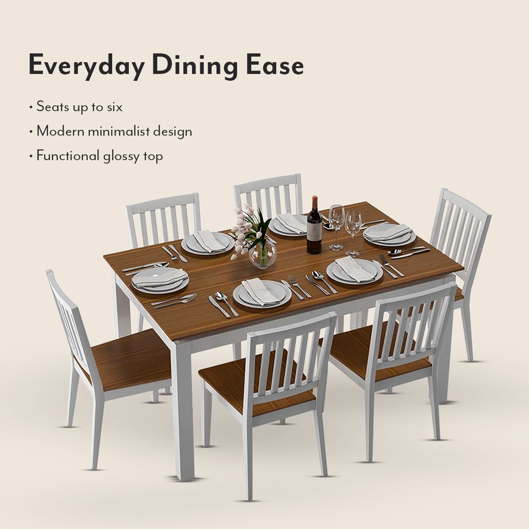 Diner 6 Seater Dining Table Set (Finish- Golden Oak)