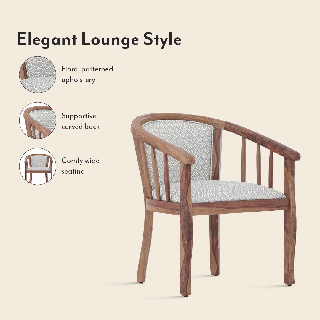 Bella Lounge Chair Finish Teak Grey Floral Azco Colour