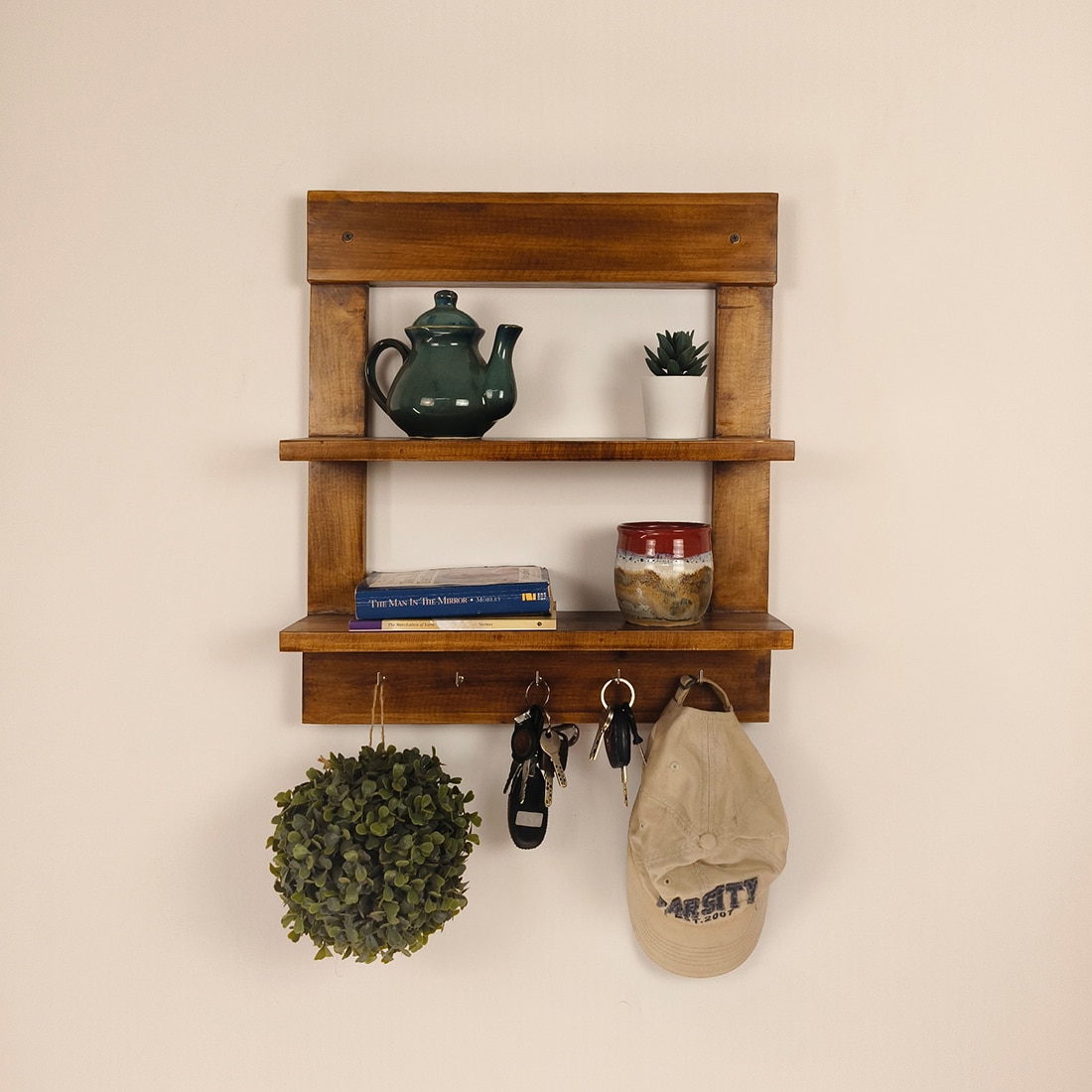 Verona Wooden Wall Shelf Organiser With Key Holders