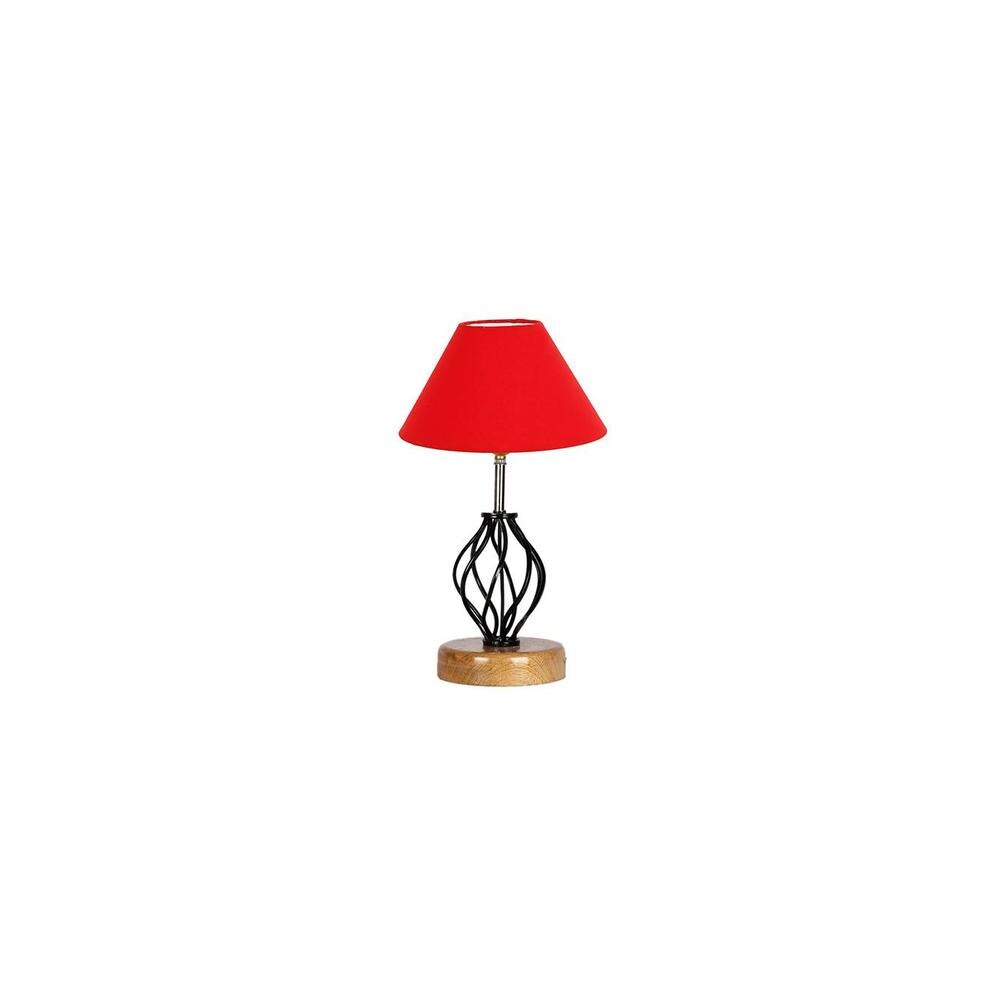 Rebecca Red cotton Table lamp with Wood & Iron Base
