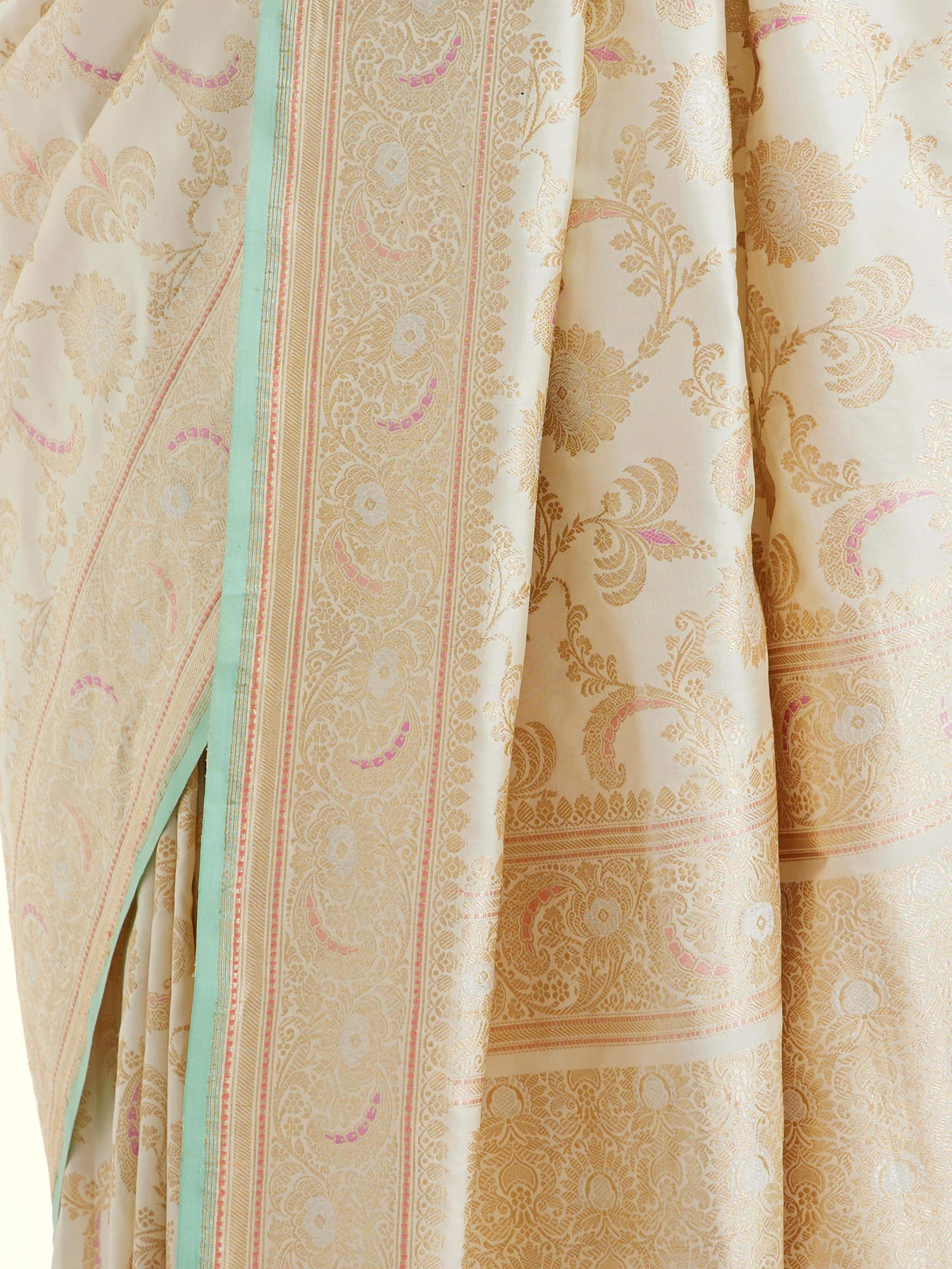 Ivory Banarasi Silk Kadwa Jaal Saree