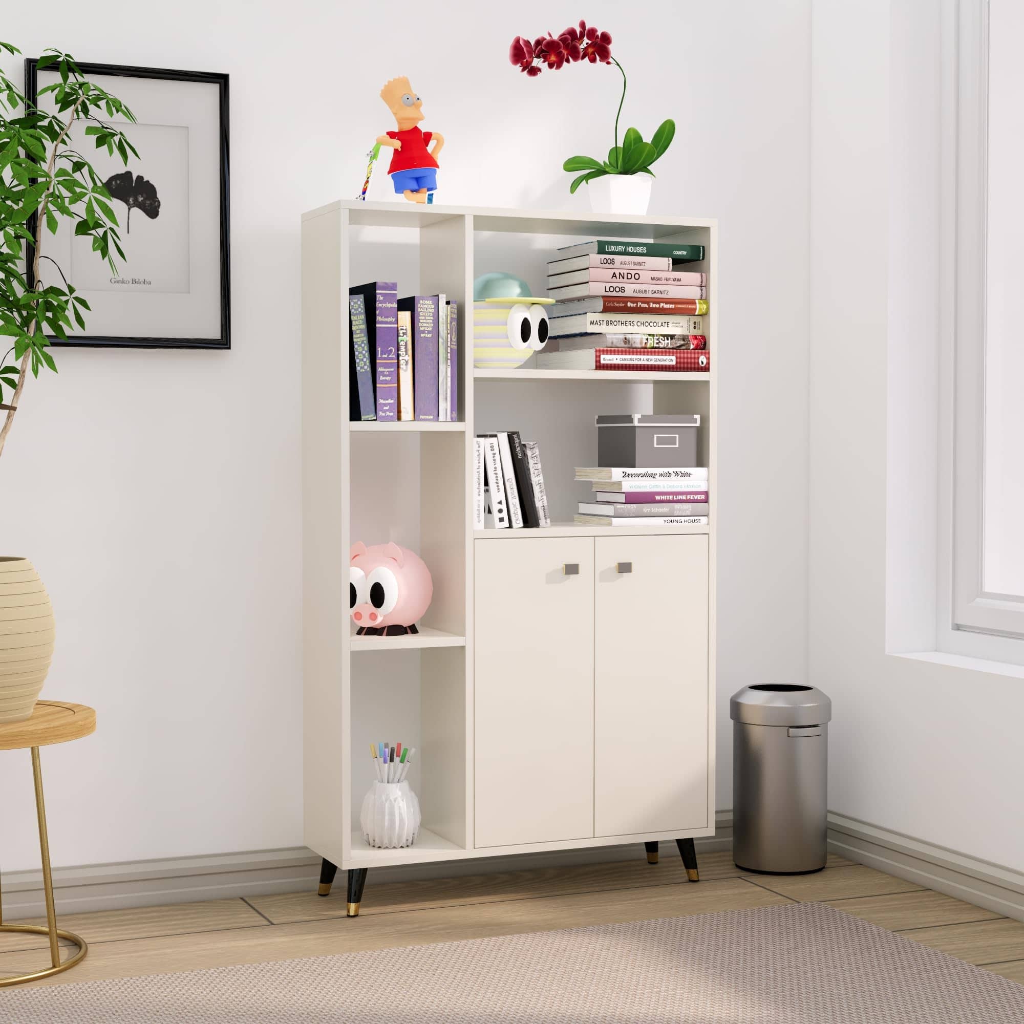 Hexa Engineered Wood Bookshelf Multipurpose Storage Rack in Frosty White Colour - HexaRed