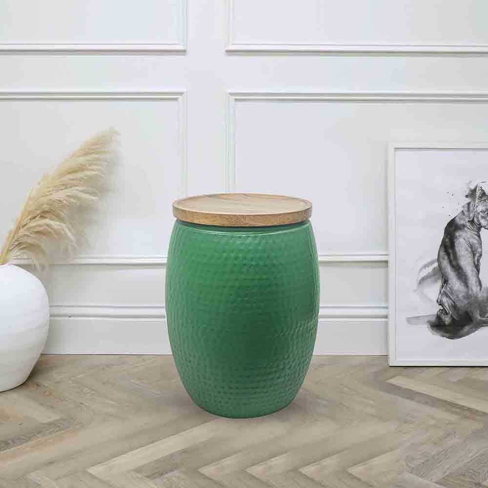 Metalsmith Circular Iron Bedside Table – Green Finish