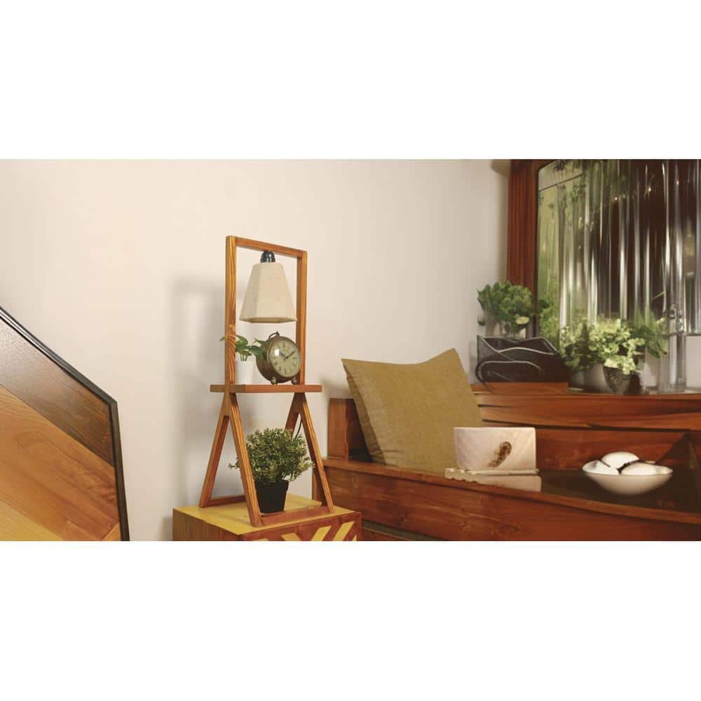 Euphoria Brown Wooden Table Lamp with Beige Fabric Lampshade