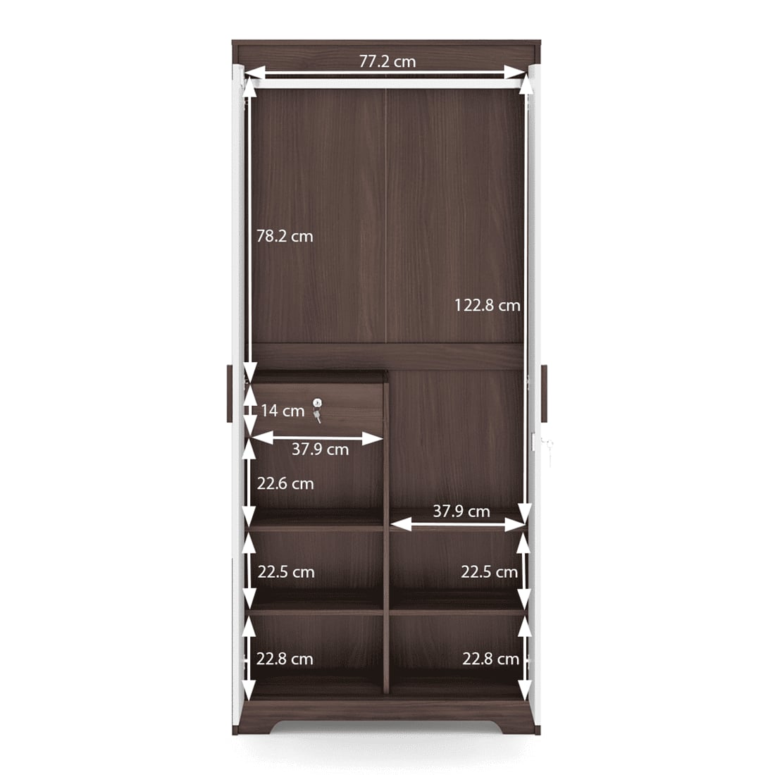 Miller 2 Door Wardrobe With Mirror and Lock in Two Tone Finish