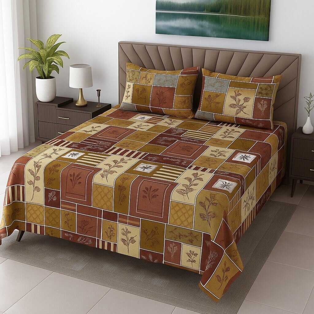 Multicolor Floral 400 TC Cotton Flat Super King Size Bedsheet With 2 Pilllow Covers From Threads